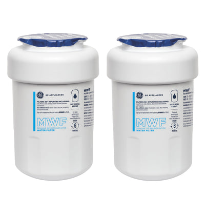 GE MWF front packaging showing filter pair and brand clarity benefit