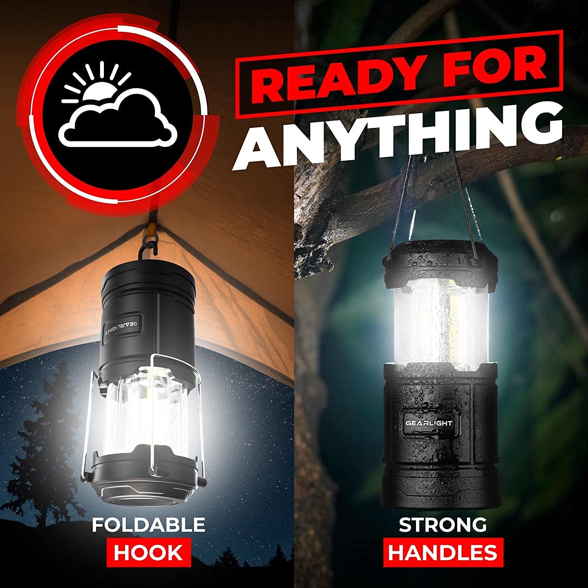 GearLight en mesa de campamento iluminando cocina y actividades nocturnas