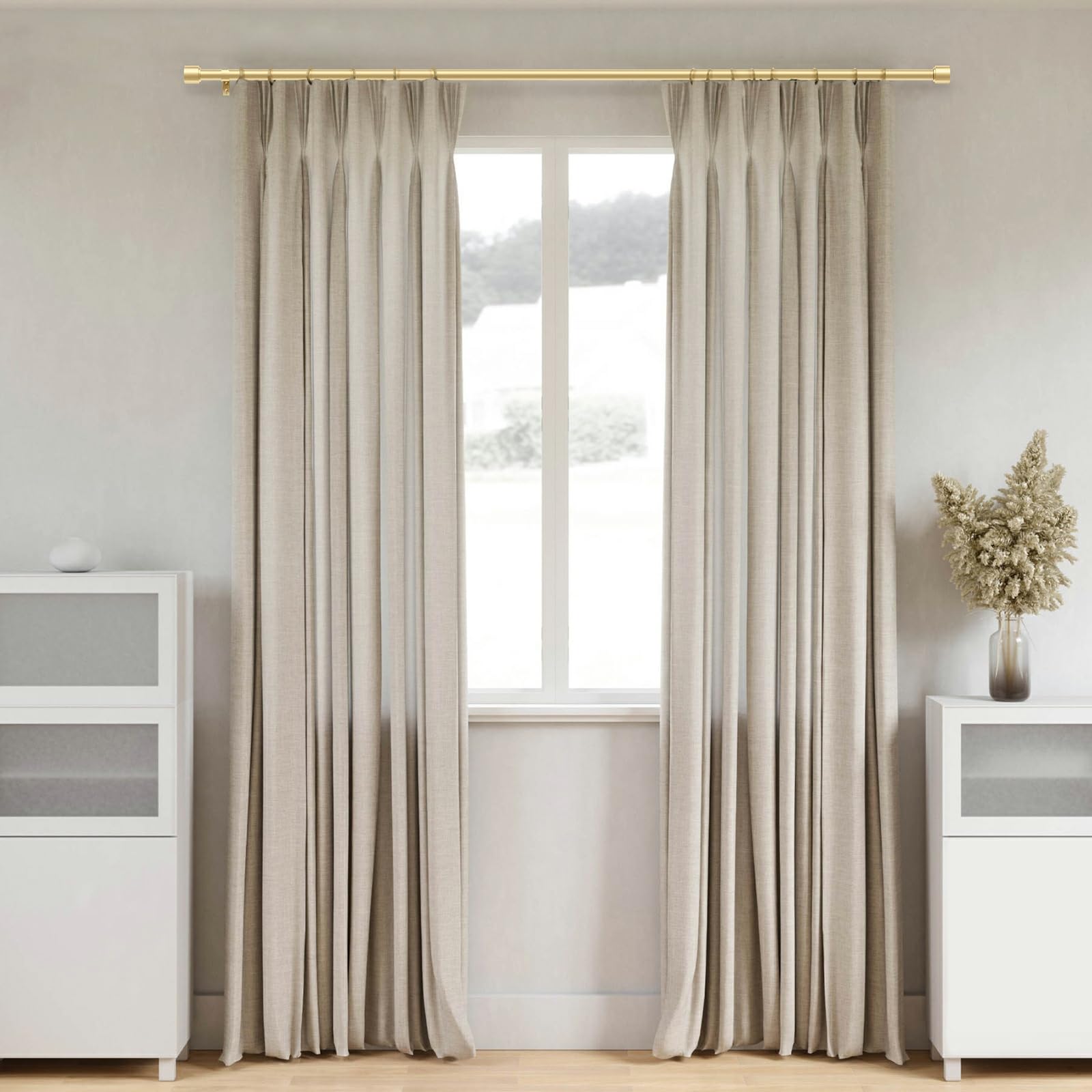GEEBOBO varilla instalada en salón, sujeta cortinas pesadas