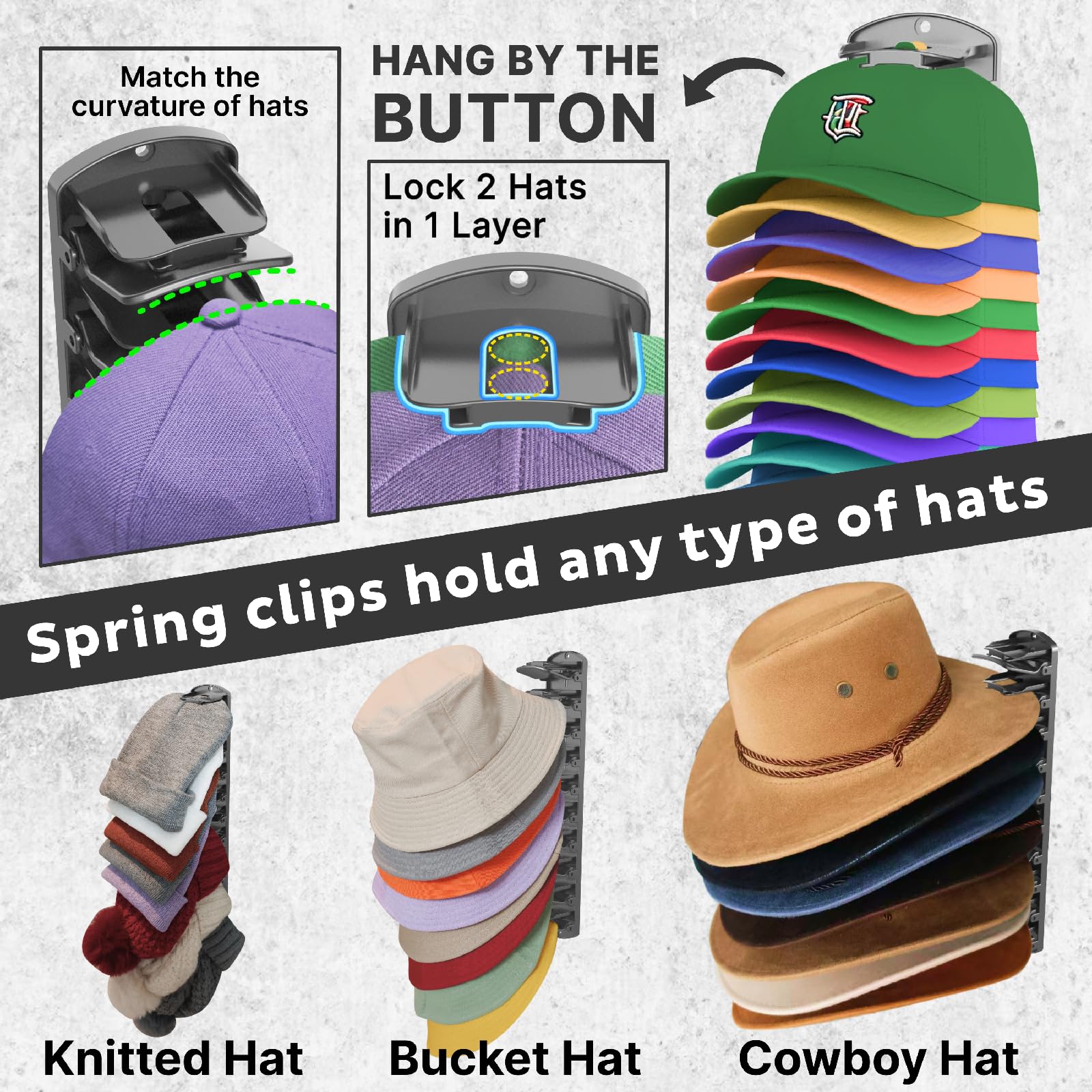 genicuts with various hat styles demonstrating universal fit benefit