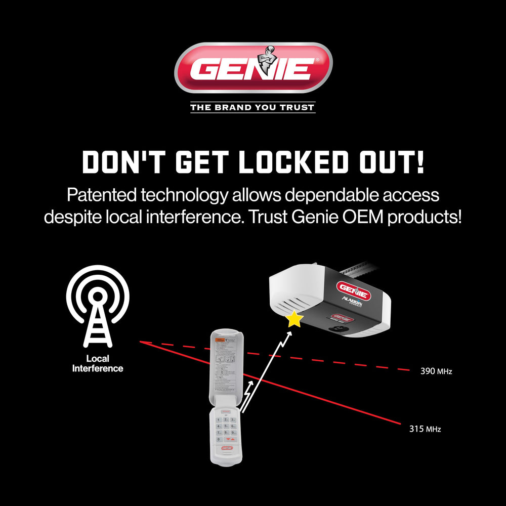 Genie keypad in hand demonstrating compact size and user-friendly operation