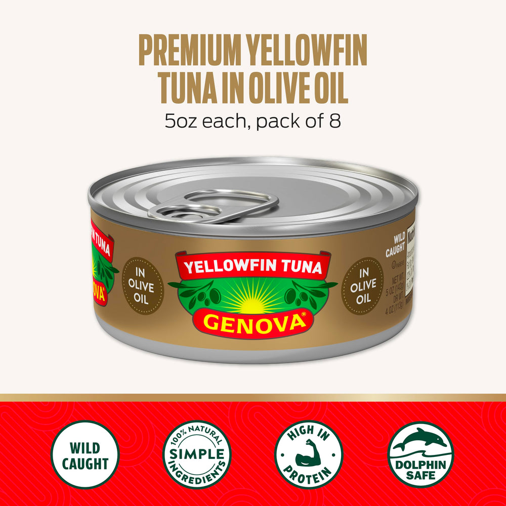 Genova detalle de textura del yellowfin en aceite, aspecto jugoso y carnoso