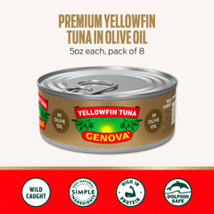 Genova detalle de textura del yellowfin en aceite, aspecto jugoso y carnoso