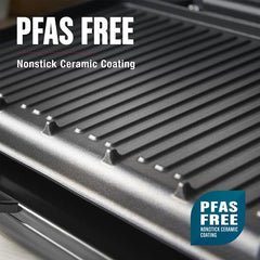 George Foreman ceramic plate close-up highlighting nonstick surface for easy food release