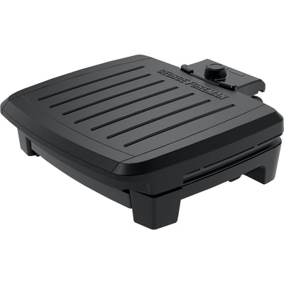 George Foreman front view showing compact black design and fast heating benefit