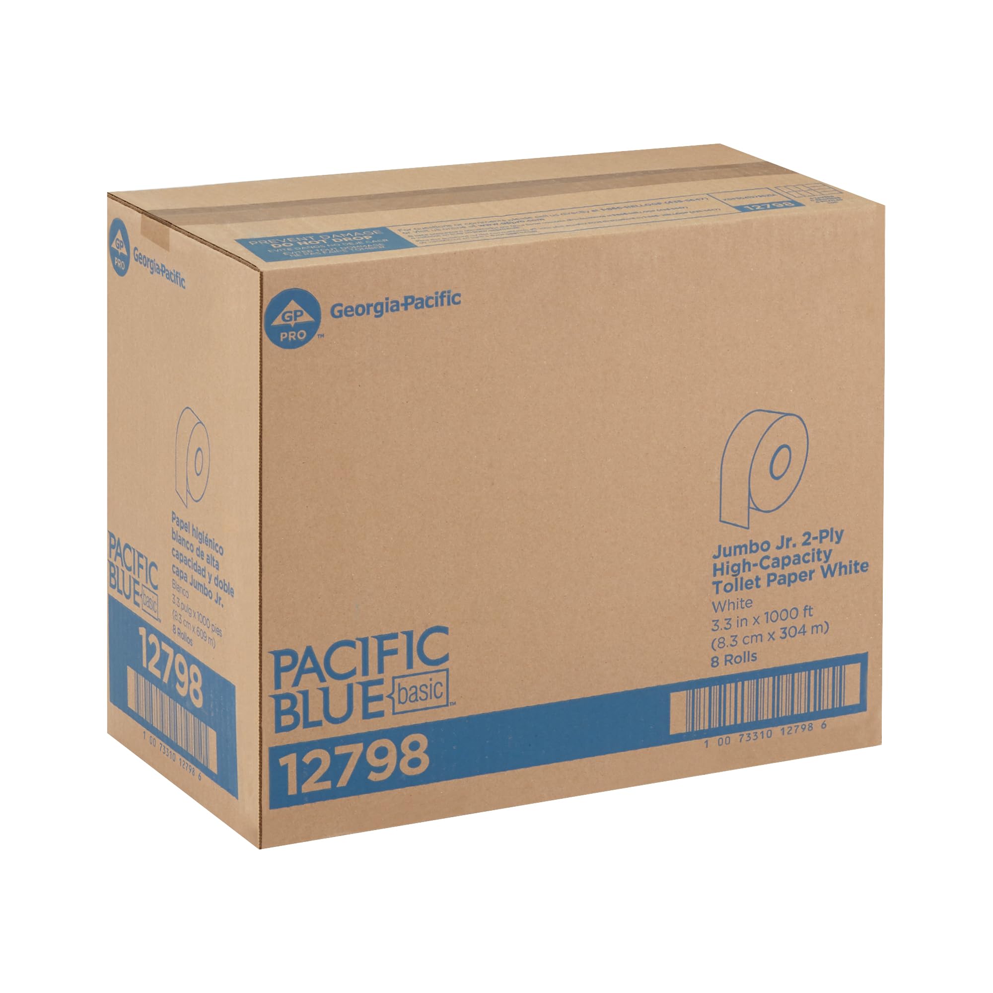 Georgia‑Pacific caja con ocho rollos lista para almacenamiento eficiente