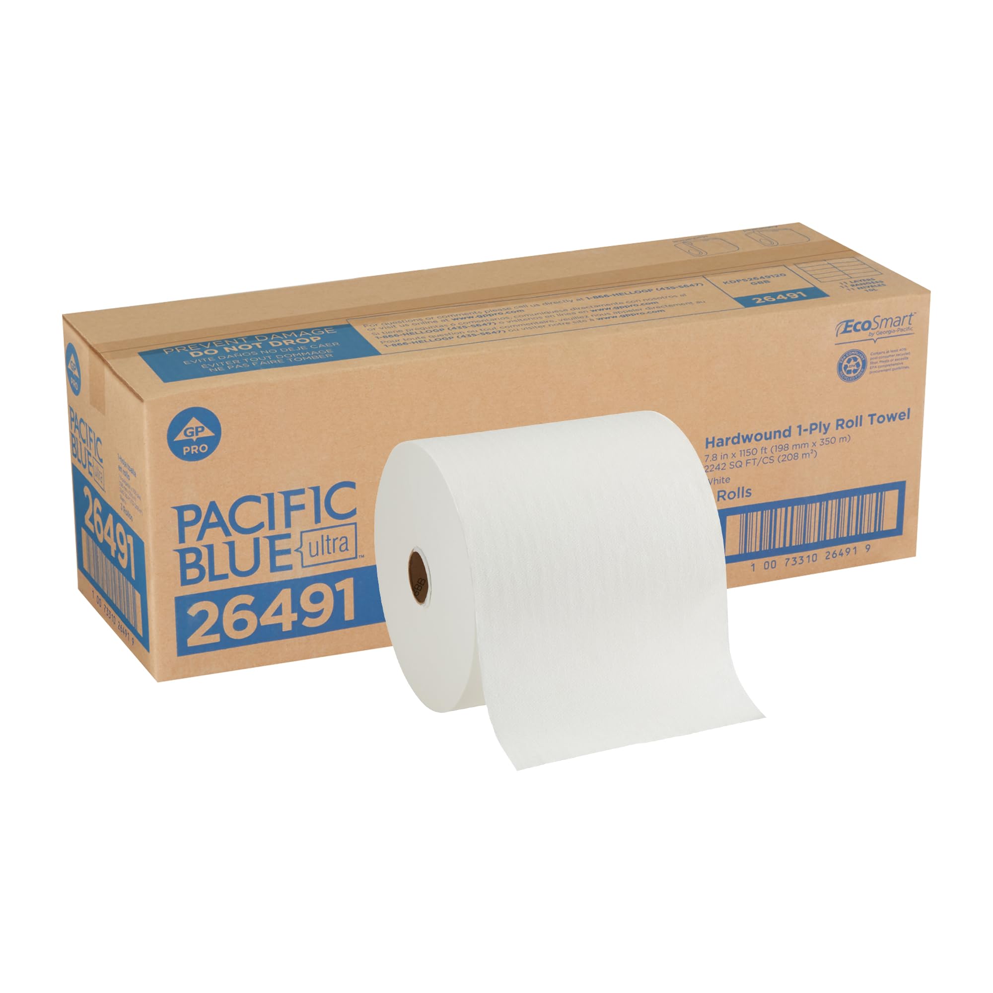Georgia-Pacific vista frontal del rollo Pacific Blue Ultra mostrando alta capacidad