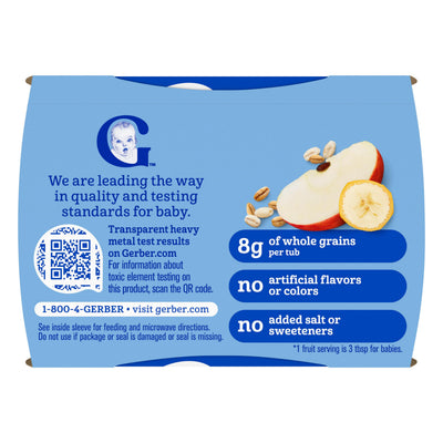 Gerber apple strawberry blueberry tub label emphasizing natural fruit ingredients