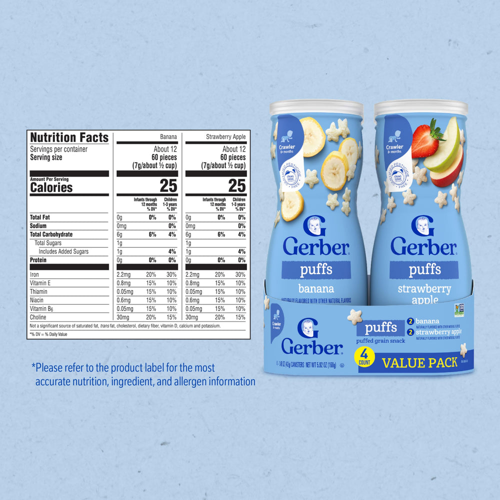 Gerber close-up de sabores banana y fresa manzana atractivo y natural