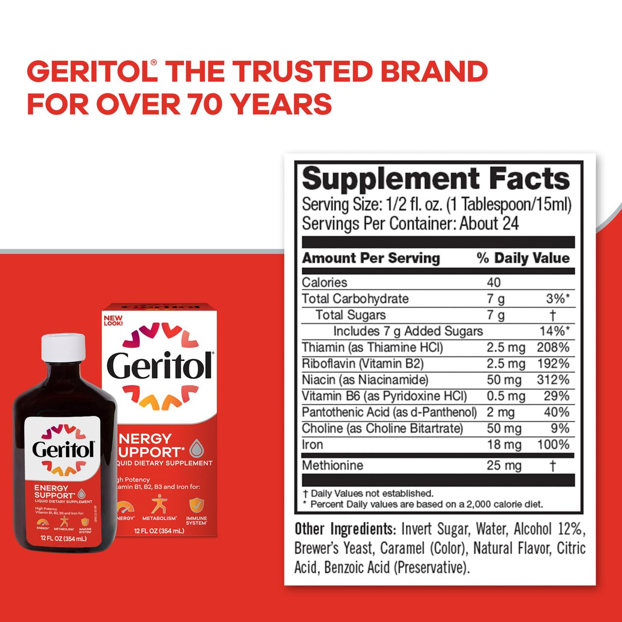 Frasco Geritol en ambiente de cocina representando rutina diaria de bienestar
