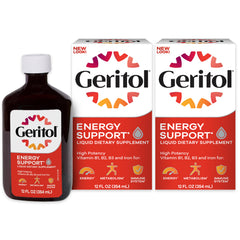 Geritol frasco frontal 12 oz mostrando etiqueta y beneficios energéticos