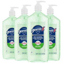 Germ-X front pump bottle showing 1 liter label and easy dispensing benefit