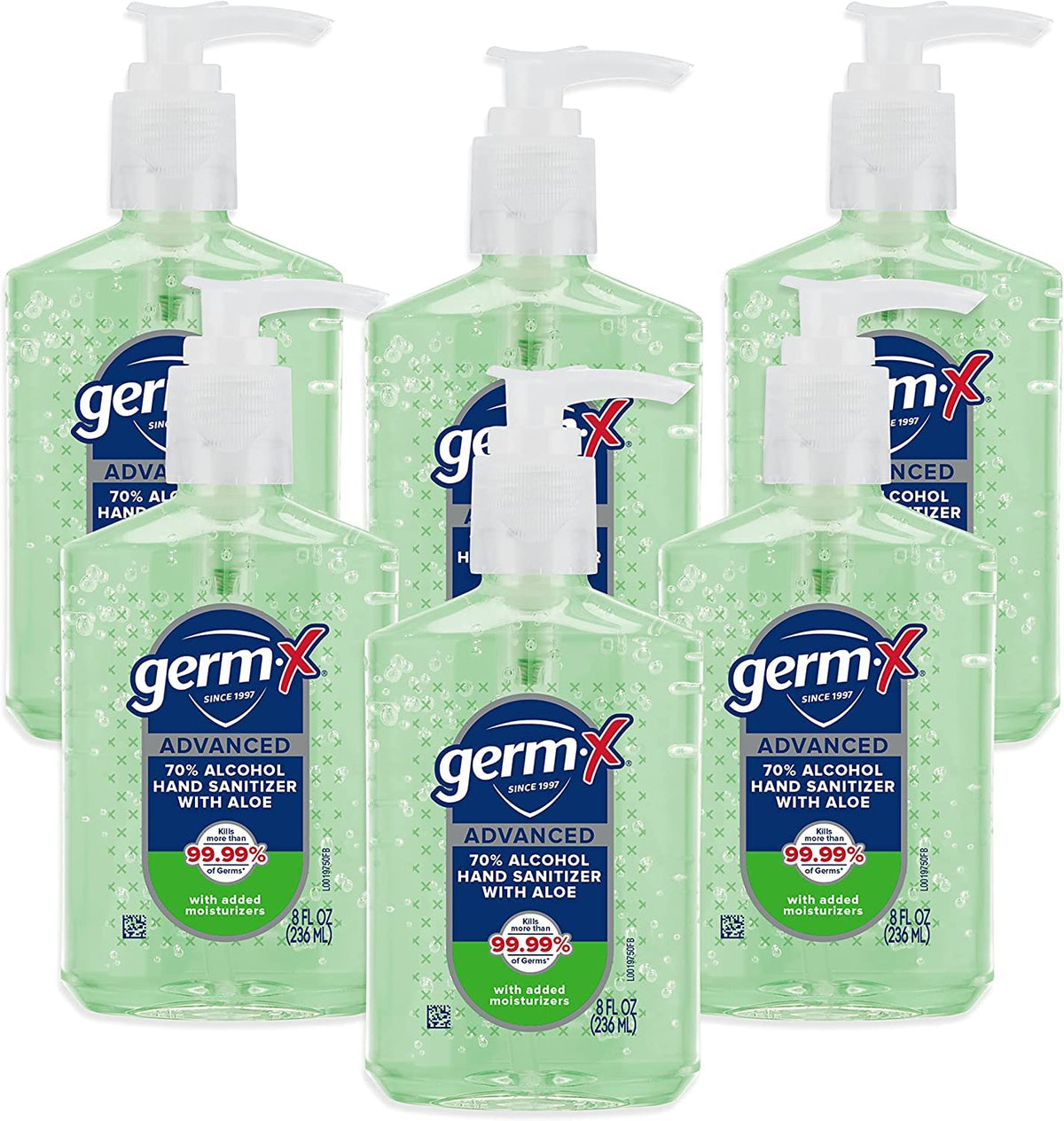 Germ-X frente de botella con bomba mostrando la marca y facilidad de uso
