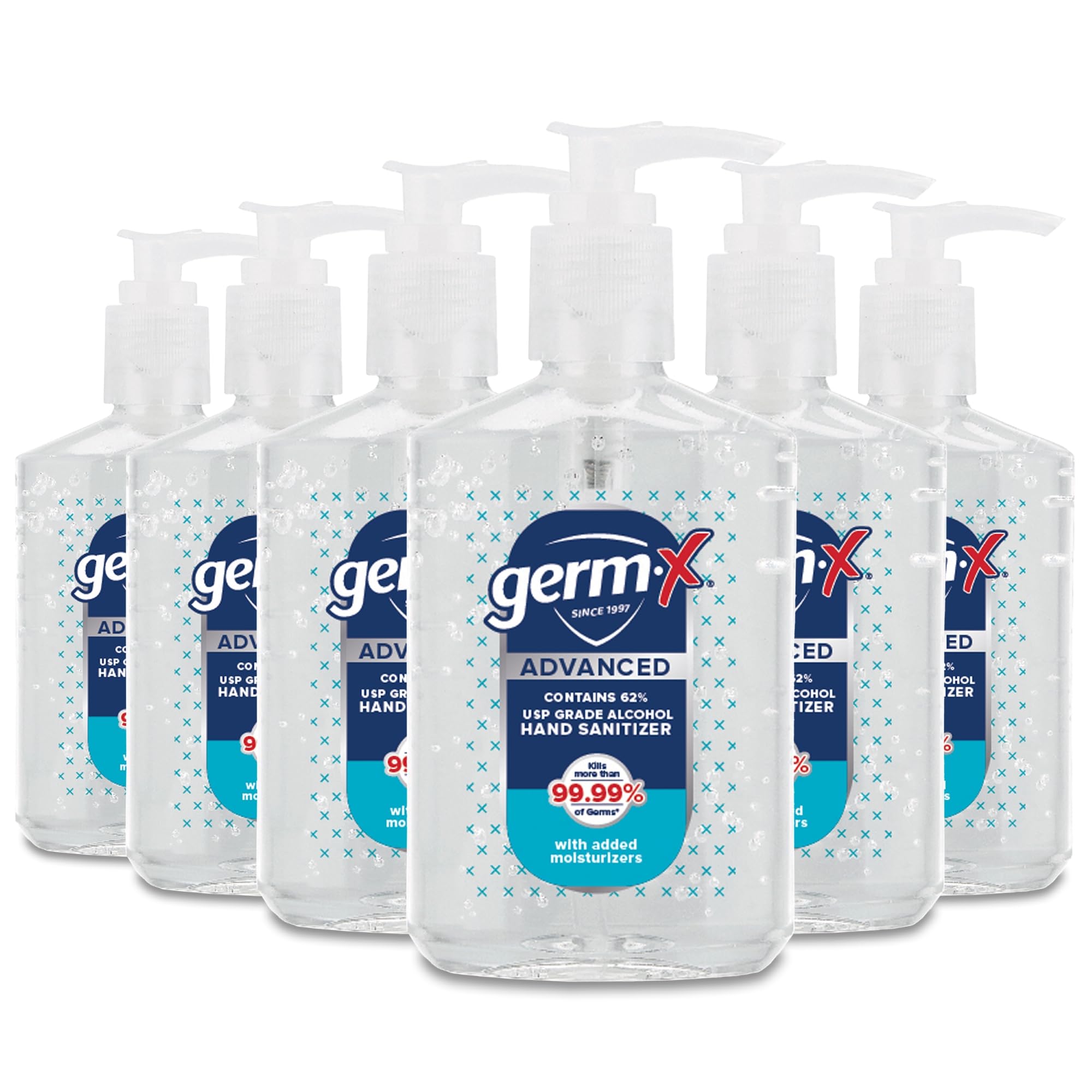 Germ‑X bote frontal con pump mostrando facilidad de dispensado y conveniencia