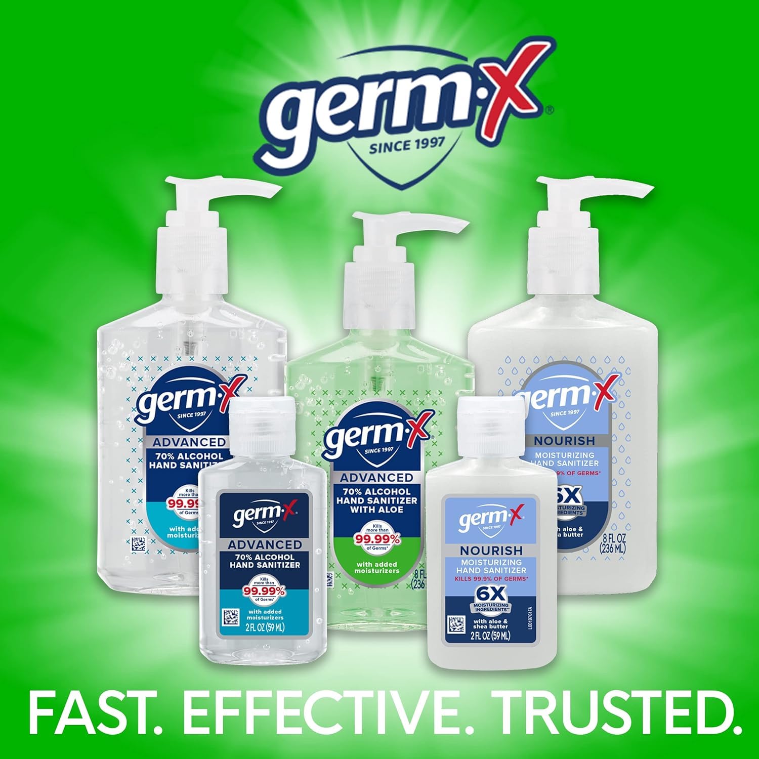 Germ-X gel on hands demonstrating full coverage and quick drying benefit