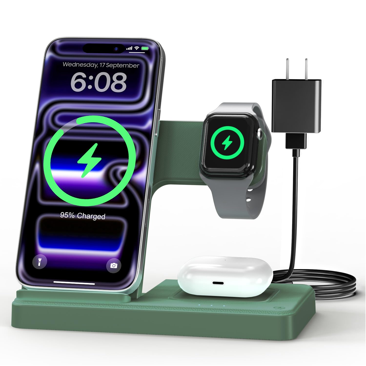 GETPALS front view showing three-device charging and organized workspace benefit