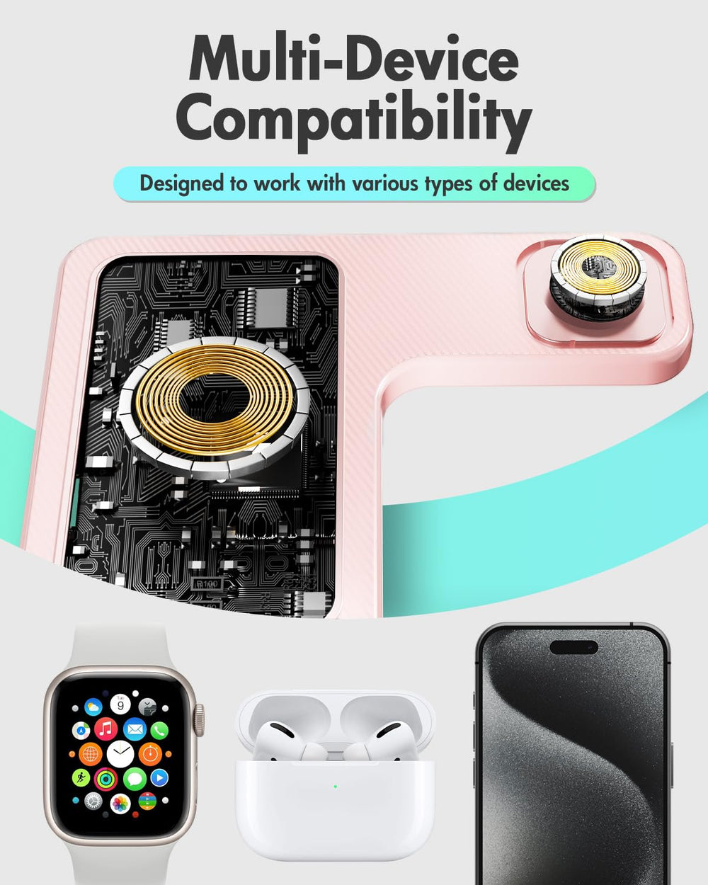 GETPALS cargando iPhone, Apple Watch y AirPods simultáneamente