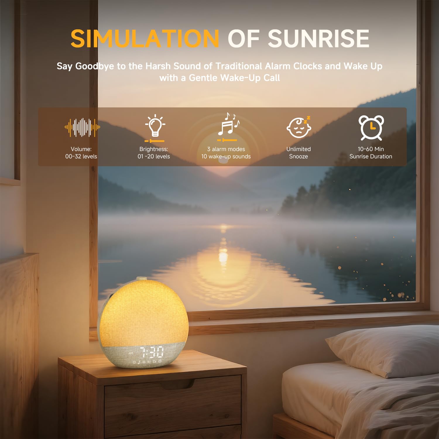 Geuuap simulación de amanecer encendida para un despertar natural