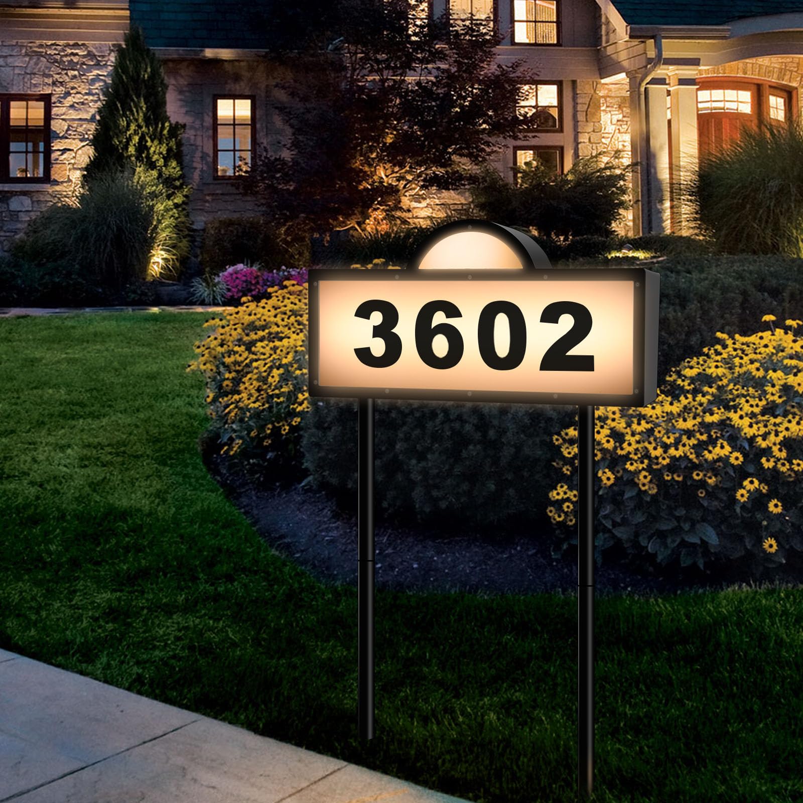 GEYUEYA Home front view of solar address sign showing clear digits and visibility