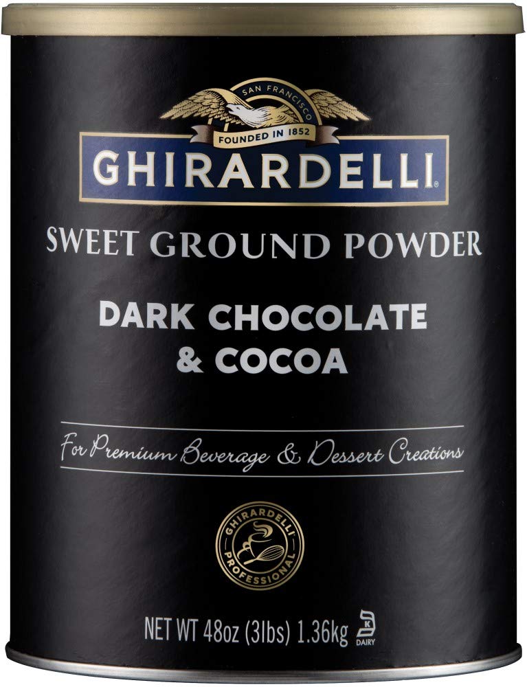 Ghirardelli frente del empaque mostrando la marca y beneficiando almacenamiento