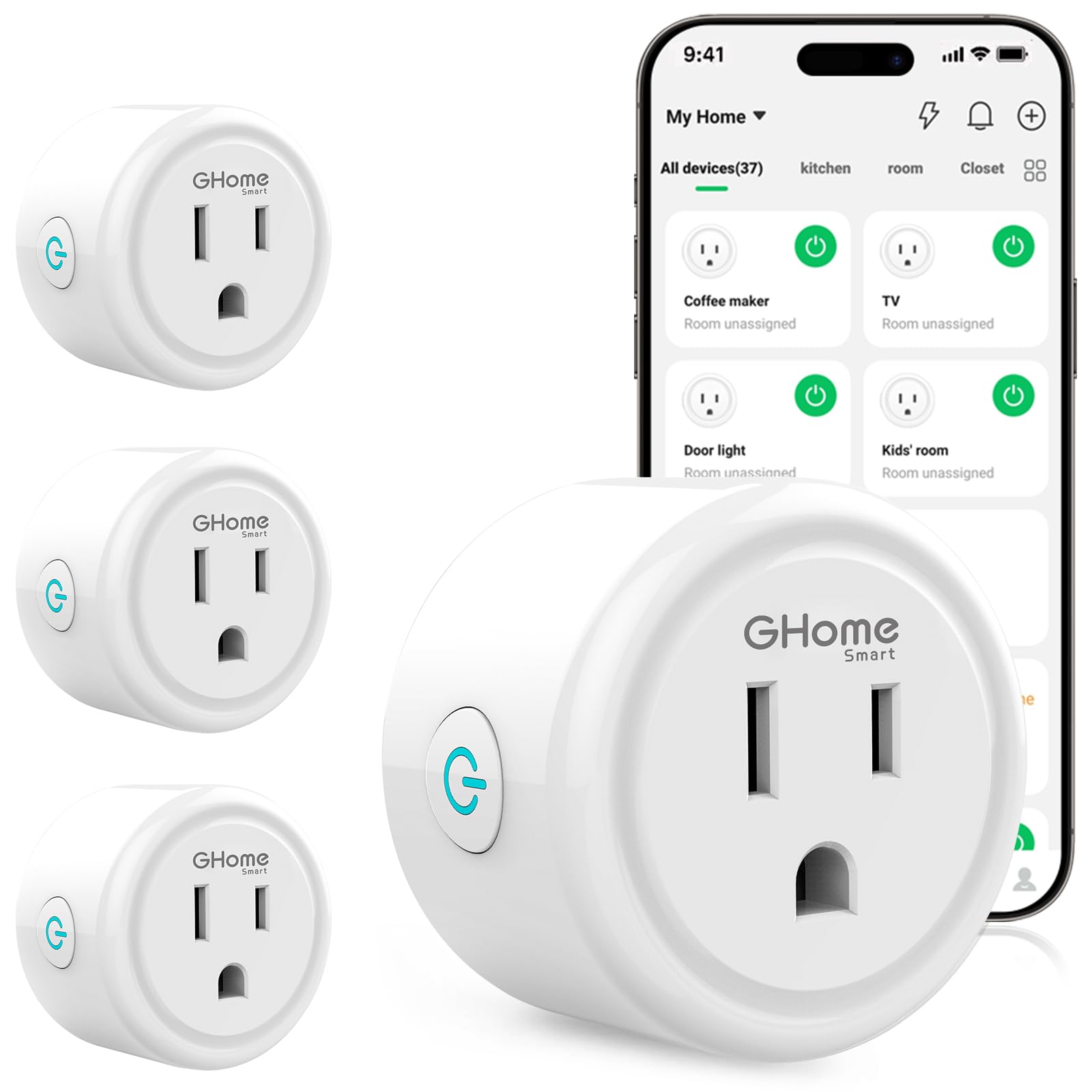 GHome Smart front view showing compact smart plug and easy installation benefit