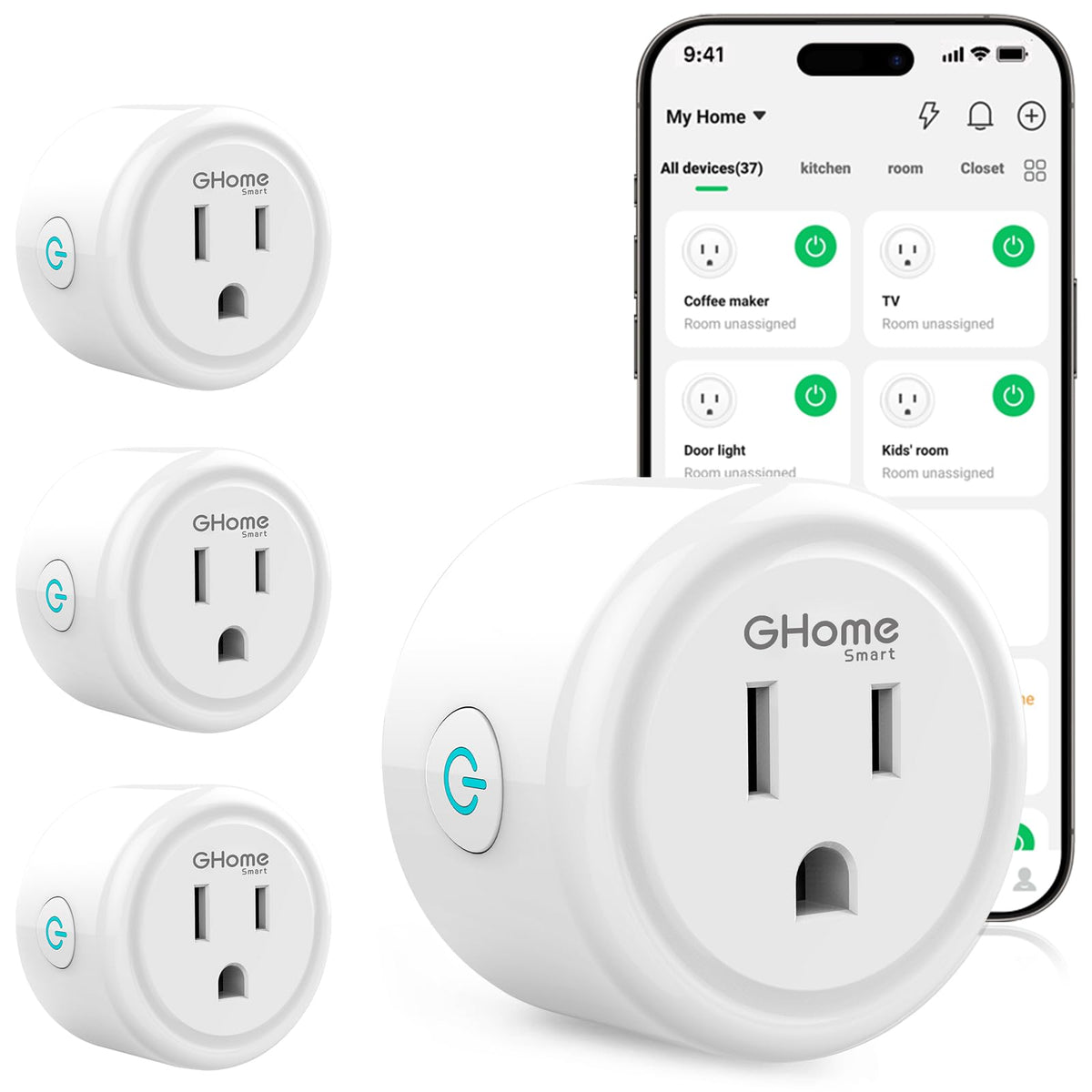 GHome Smart front view showing compact smart plug and easy installation benefit