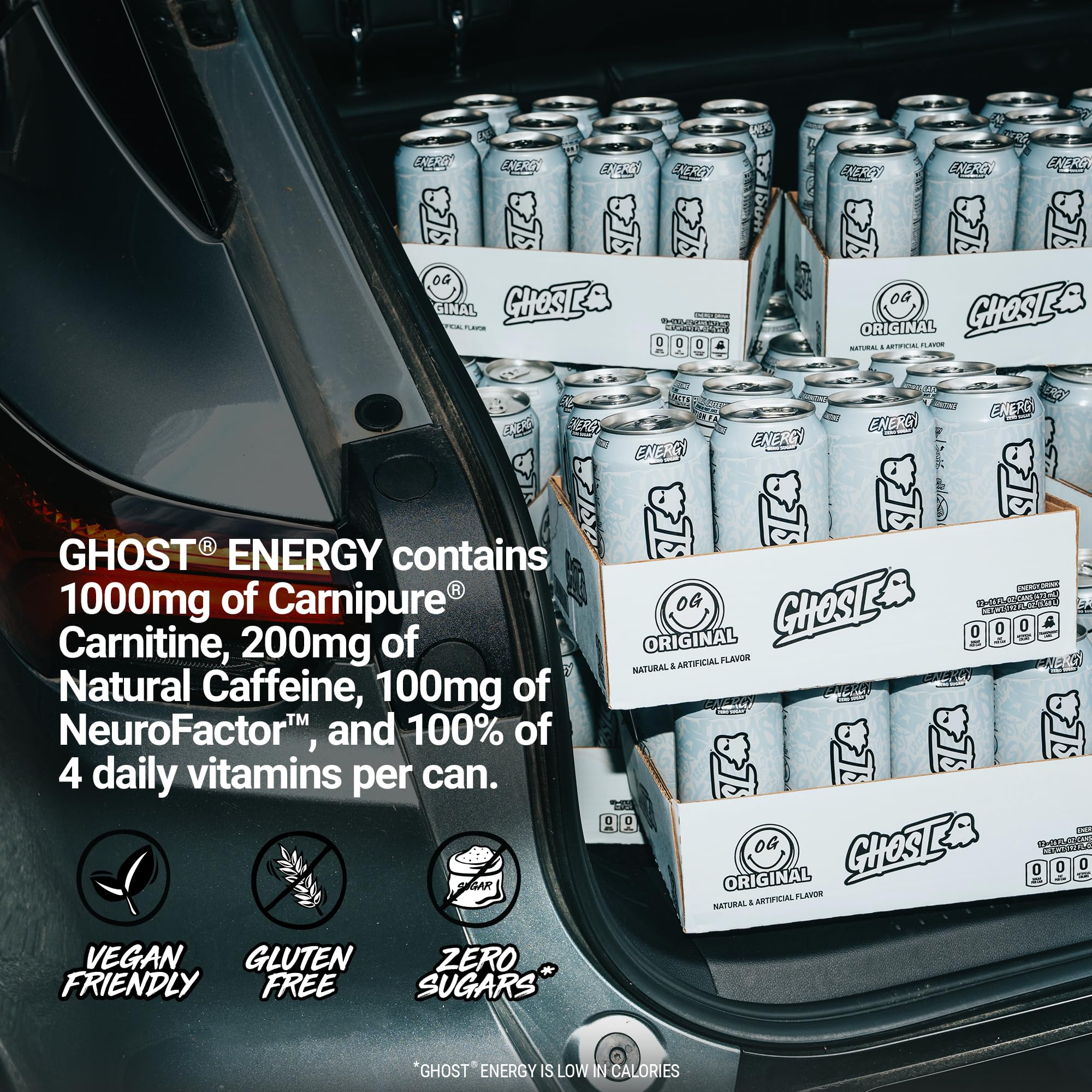 GHOST comparación de tamaño para visualizar 16oz y conveniencia