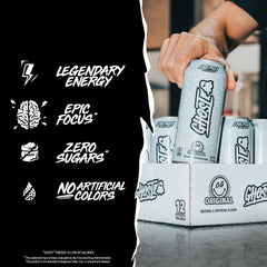 GHOST lata junto a equipo de gimnasio proporcionando impulso preentreno