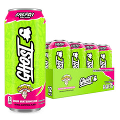 GHOST frontal de la lata Warheads Sour Watermelon mostrando diseño vibrante y atractivo