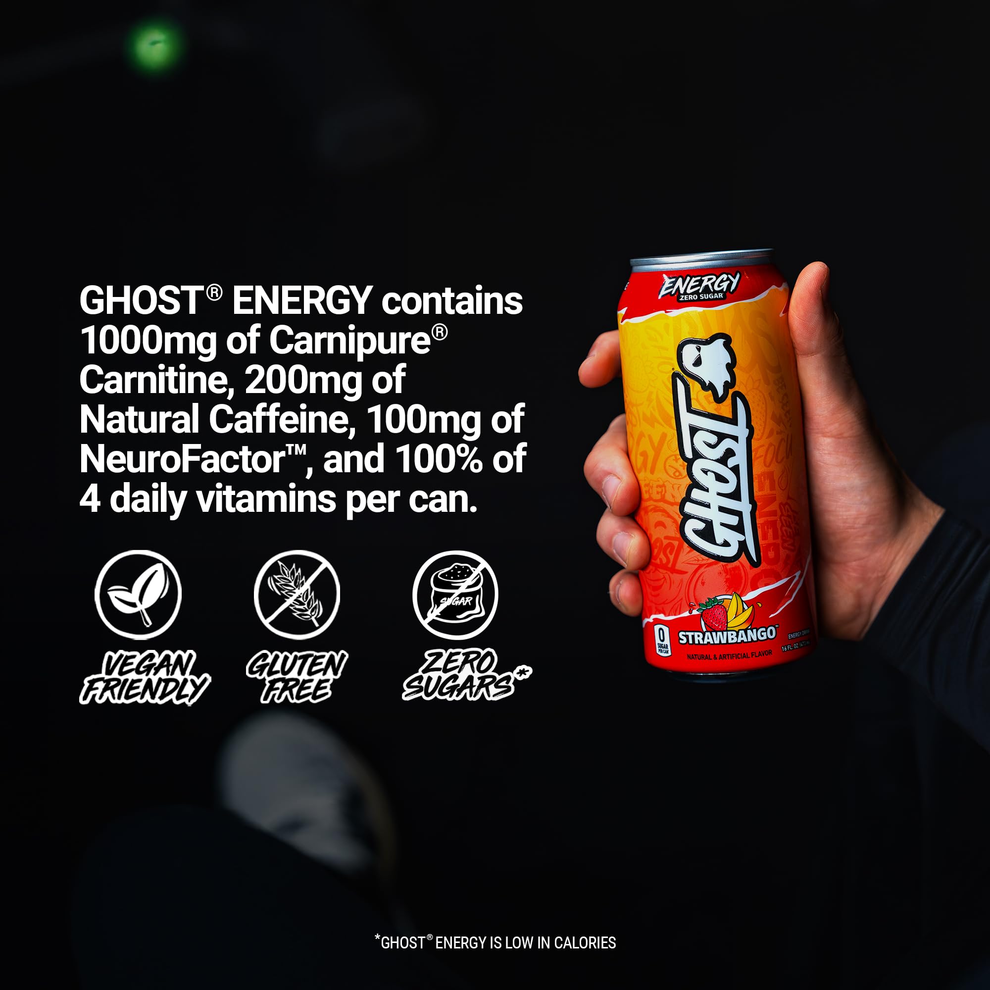GHOST caja de 12 latas Strawbango ideal para reservas y uso frecuente