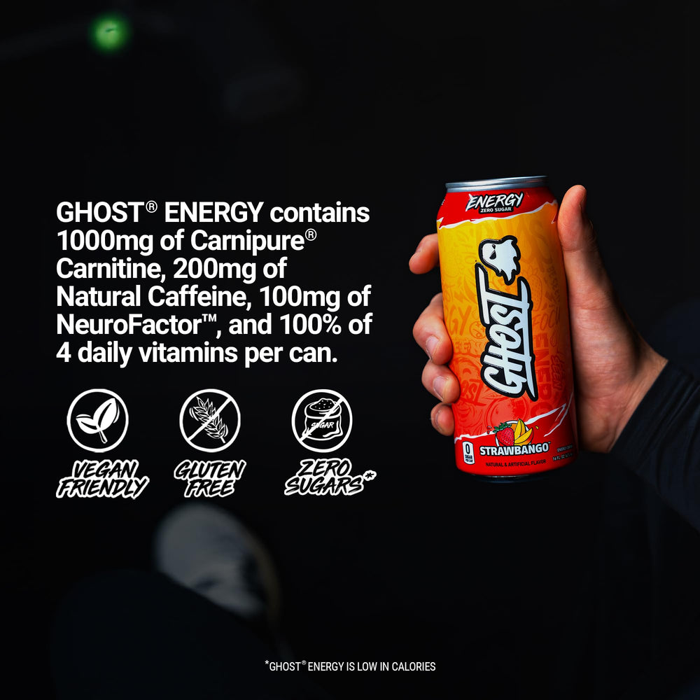 GHOST caja de 12 latas Strawbango ideal para reservas y uso frecuente