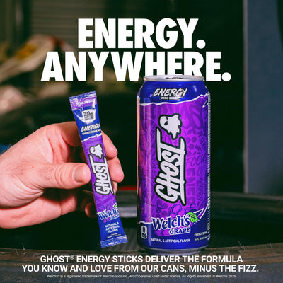 GHOST stick close-up showing powder texture and single-serve convenience