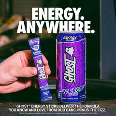 GHOST stick close-up showing powder texture and single-serve convenience