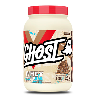 GHOST envase frontal Milk Chocolate mostrando diseño y cantidad 2LB, atractivo visual