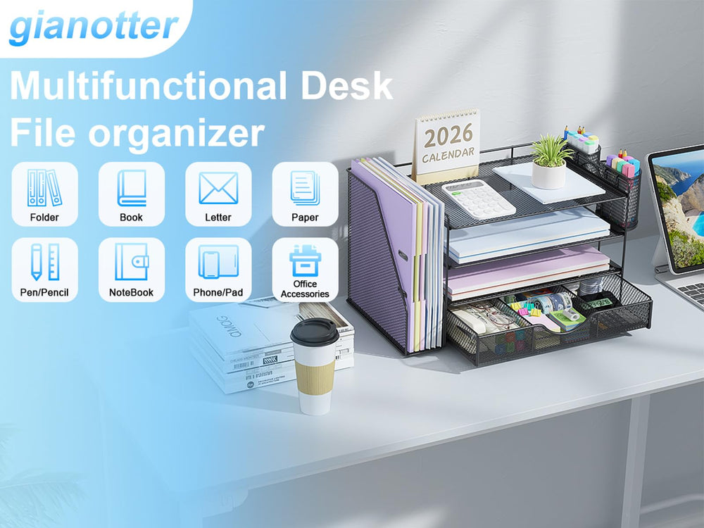 gianotter organizador usado en escritorio de oficina, mejora productividad visual