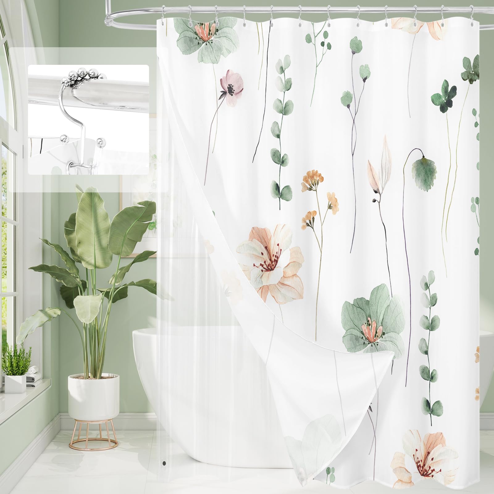 Gibelle vista frontal de la cortina verde salvia, aporta elegancia y protección