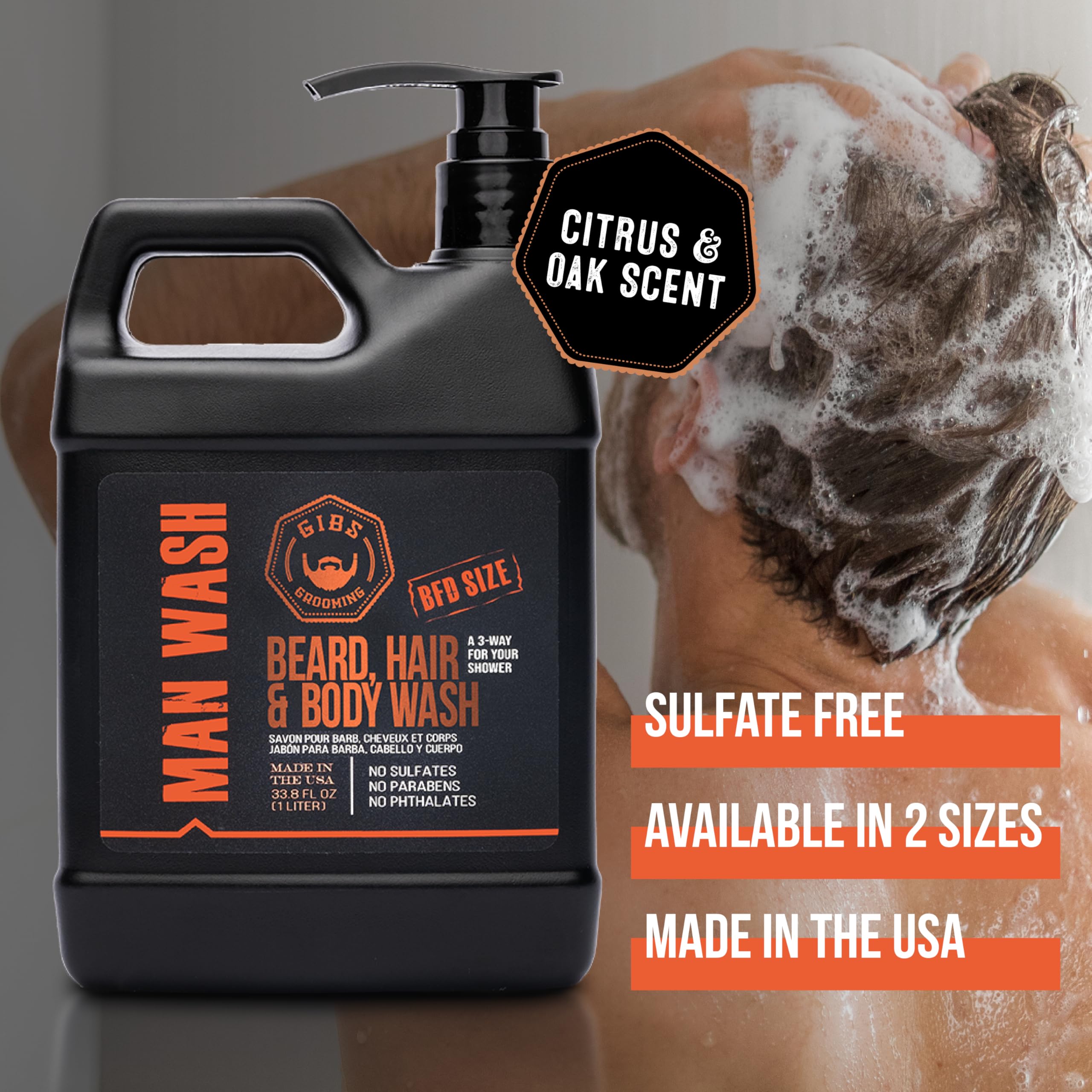 GIBS man wash comparación de tamaño 33.8 oz para duración extendida