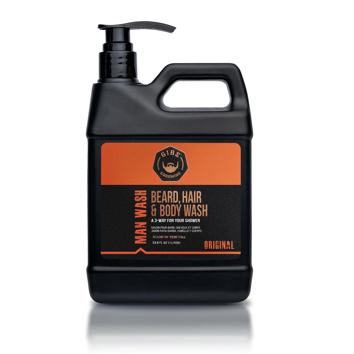 GIBS man wash frente botella mostrando formato grande y conveniencia