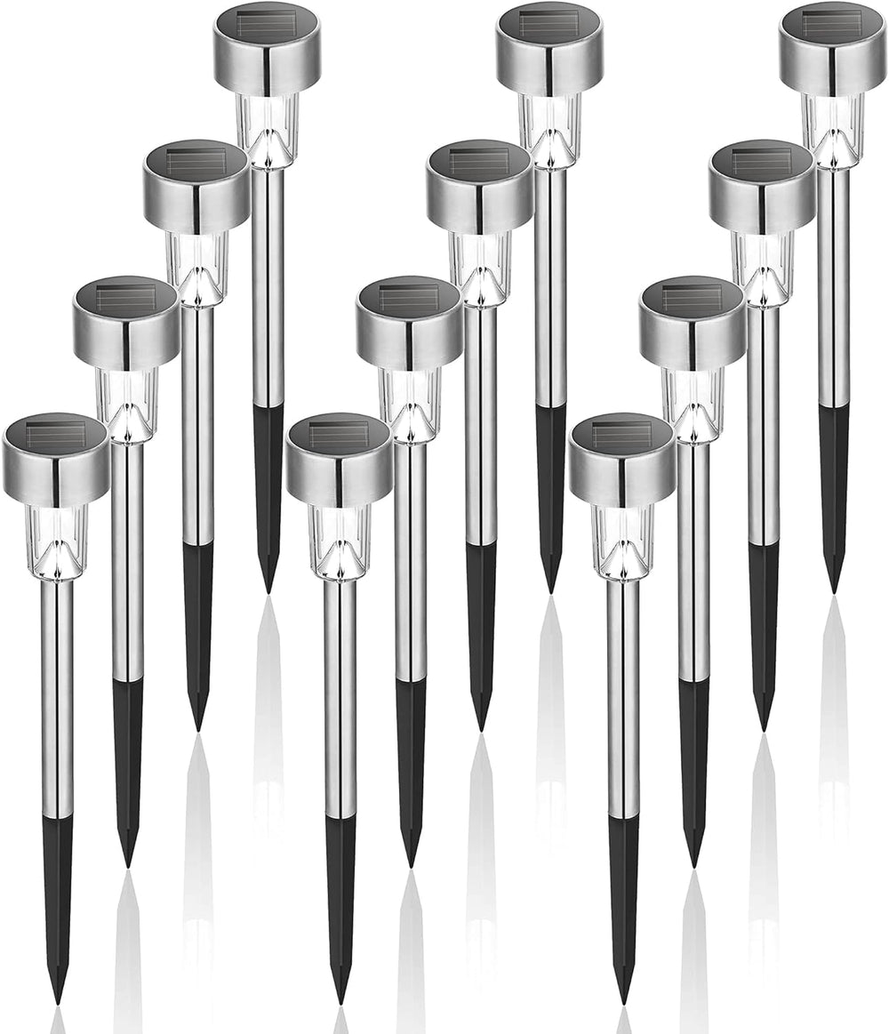 GIGALUMI front view of 12-pack garden lights showing modern design and benefit