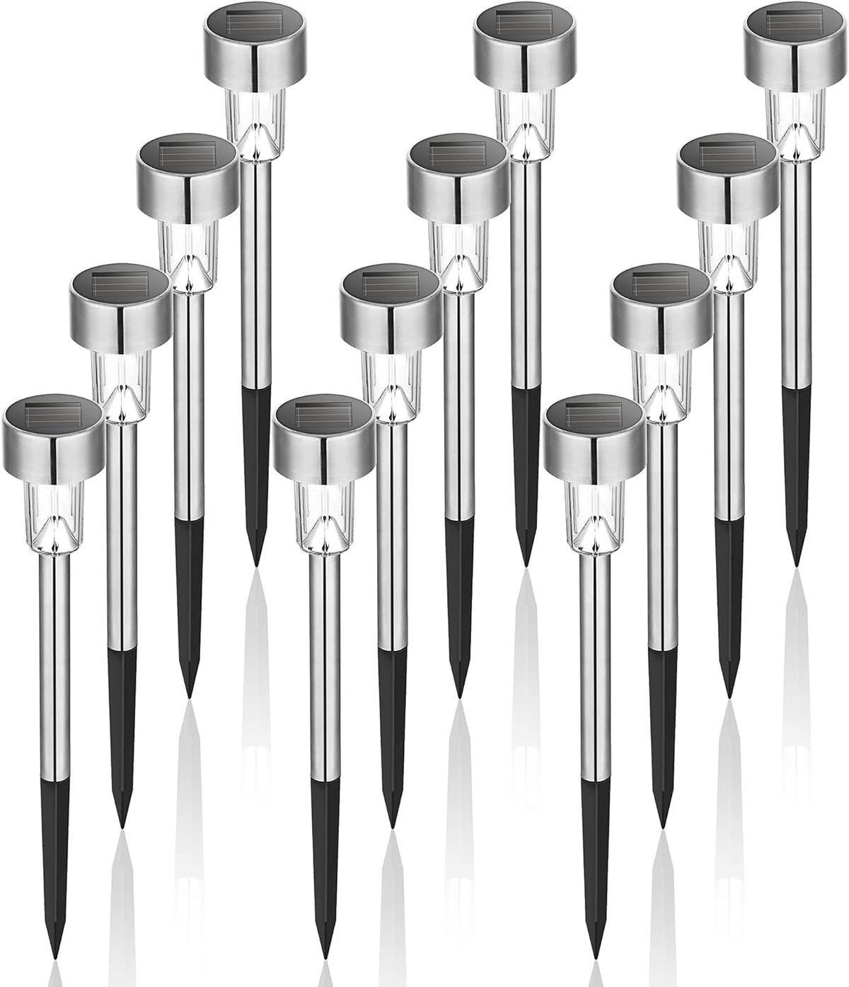 GIGALUMI front view of 12-pack garden lights showing modern design and benefit