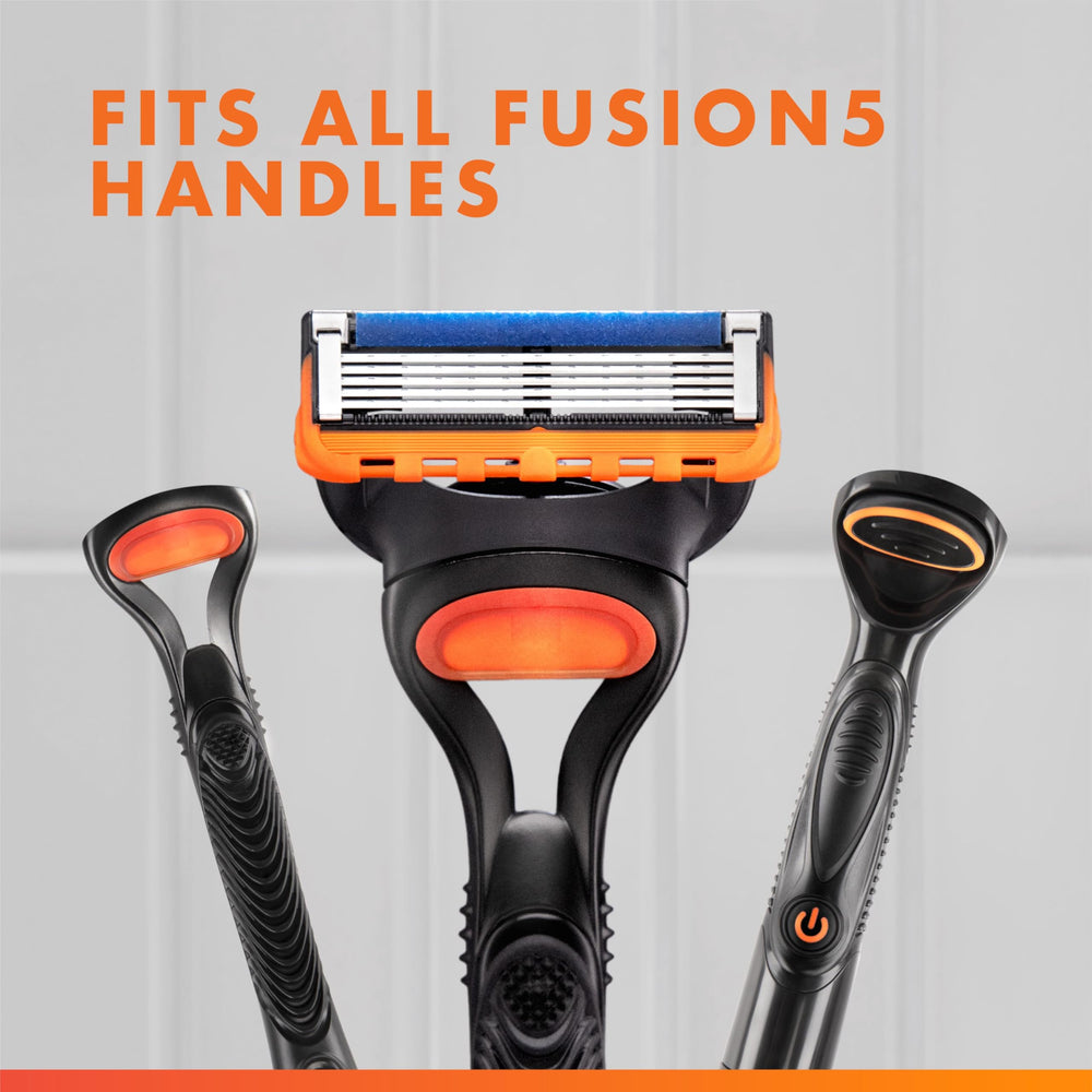Gillette Fusion5 cartridge snapped onto a Fusion handle illustrating fast, secure attachment