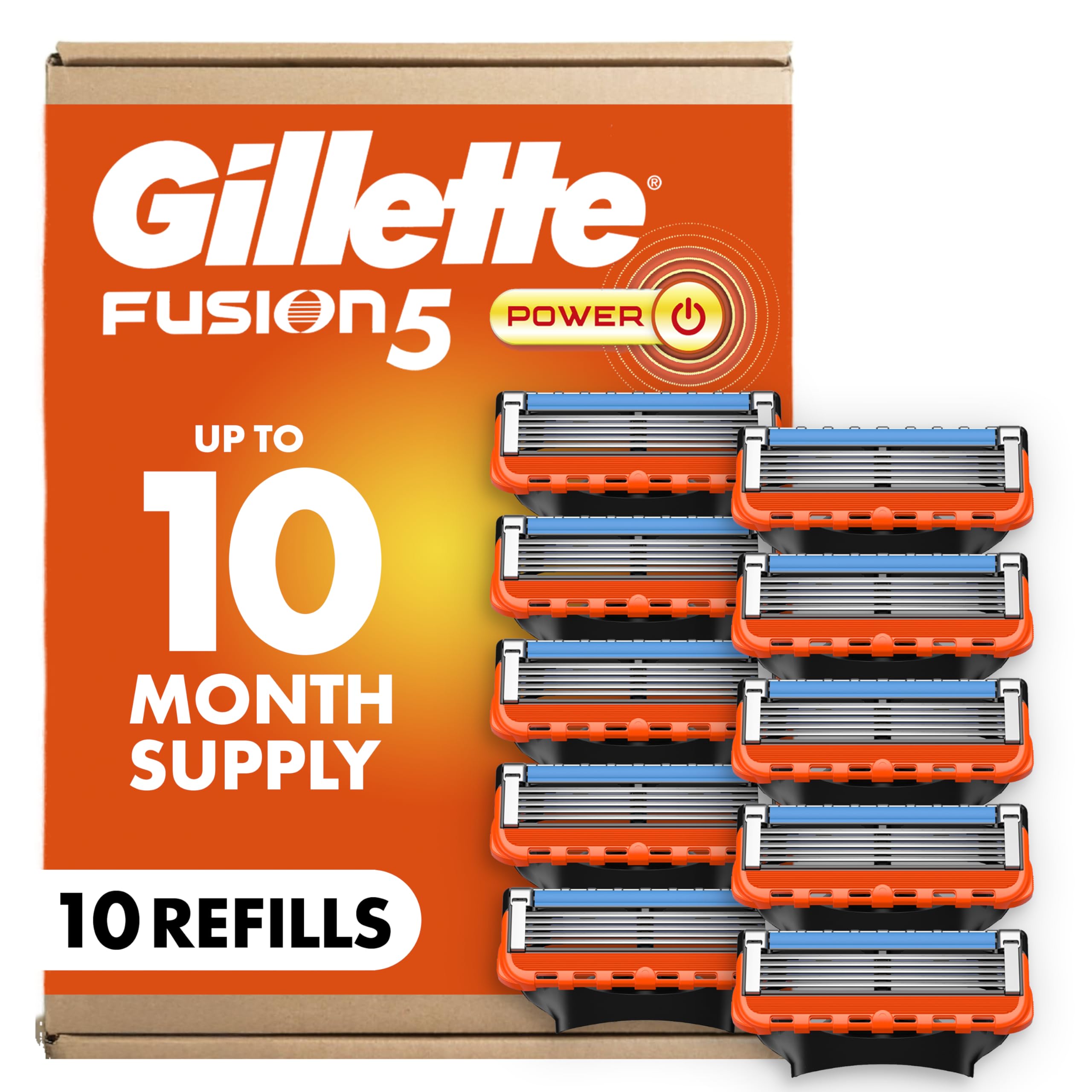 Gillette recambios Fusion5 vista frontal del paquete, almacenamiento práctico