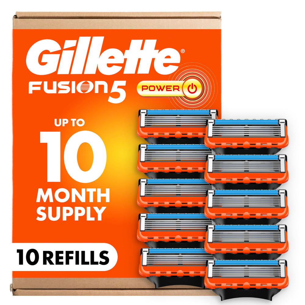 Gillette recambios Fusion5 vista frontal del paquete, almacenamiento práctico