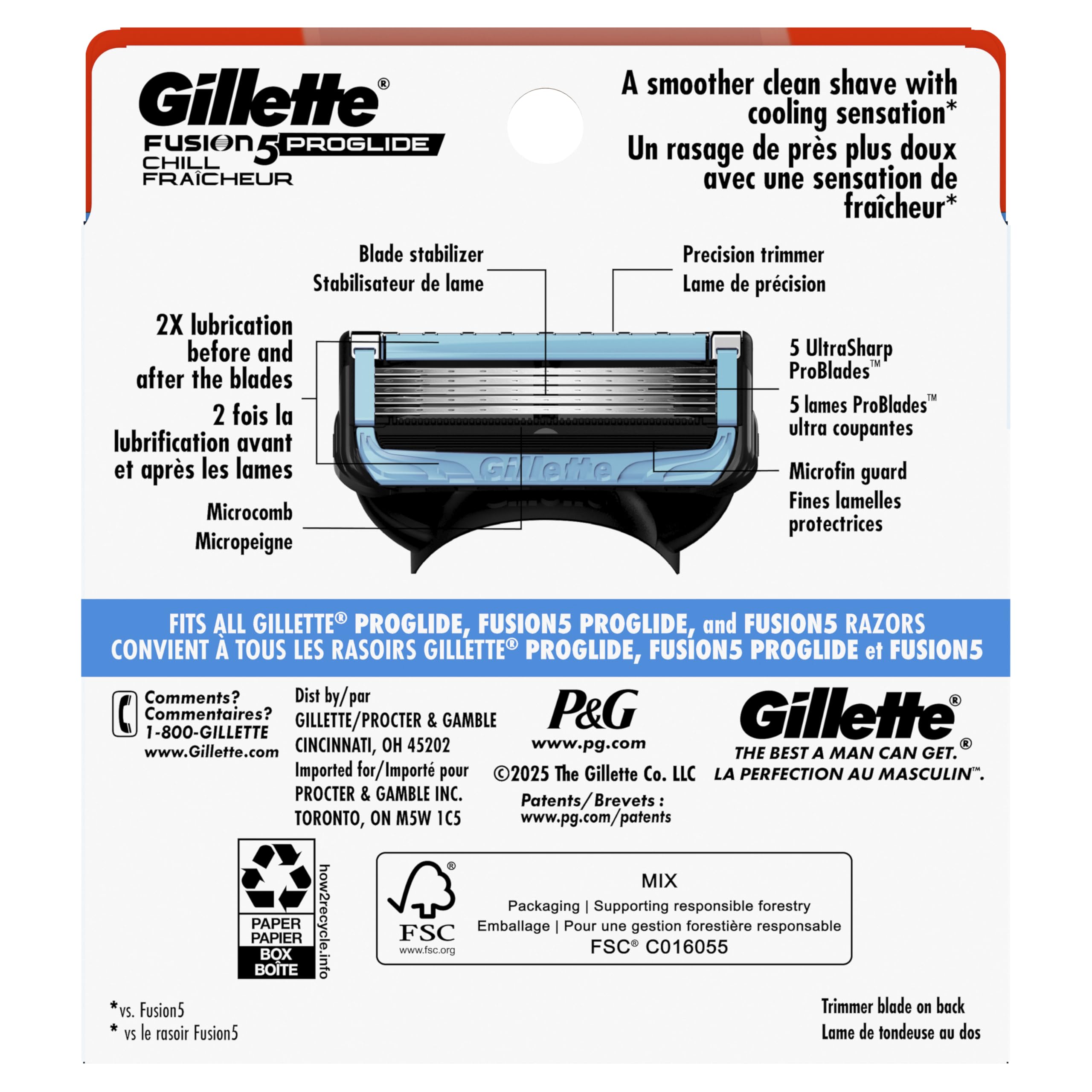 Empaque de 8 unidades Gillette Fusion5 ProShield Chill listo para almacenamiento prolongado