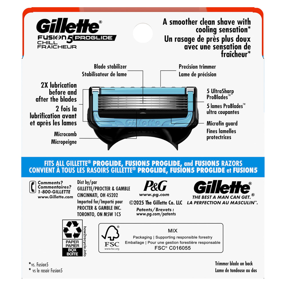 Empaque de 8 unidades Gillette Fusion5 ProShield Chill listo para almacenamiento prolongado
