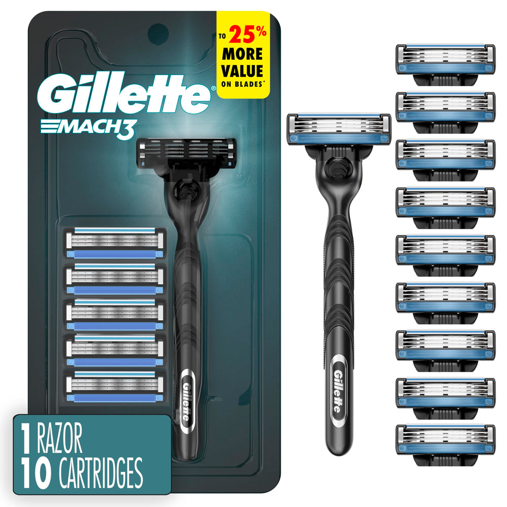 Gillette Mach3 frontal del paquete mostrando cantidad y beneficios