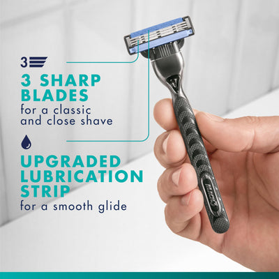 Gillette Mach3 mango en mano mostrando control y ergonomía