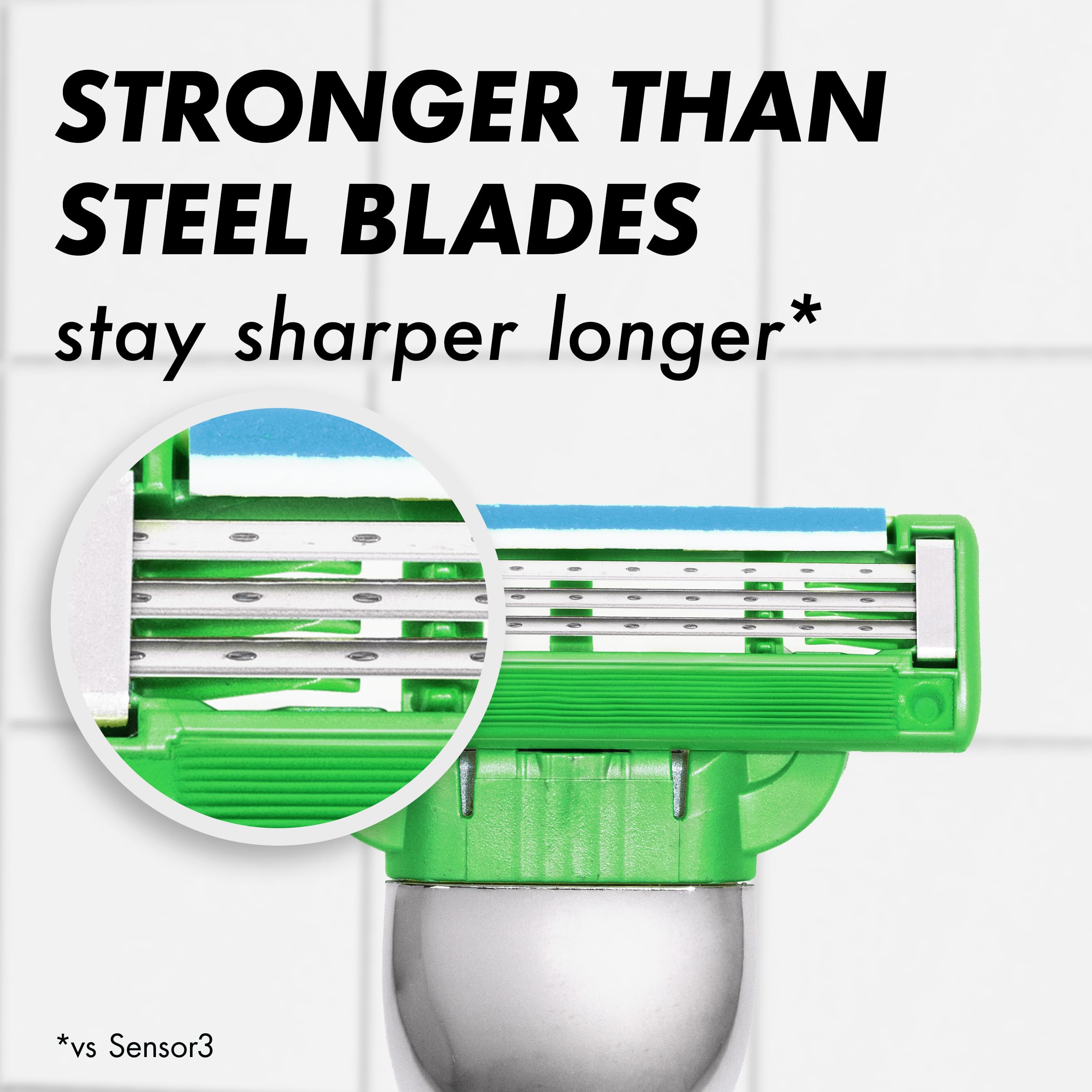 Gillette Mach3 Sensitive enjuagando bajo agua demostrando limpieza rápida