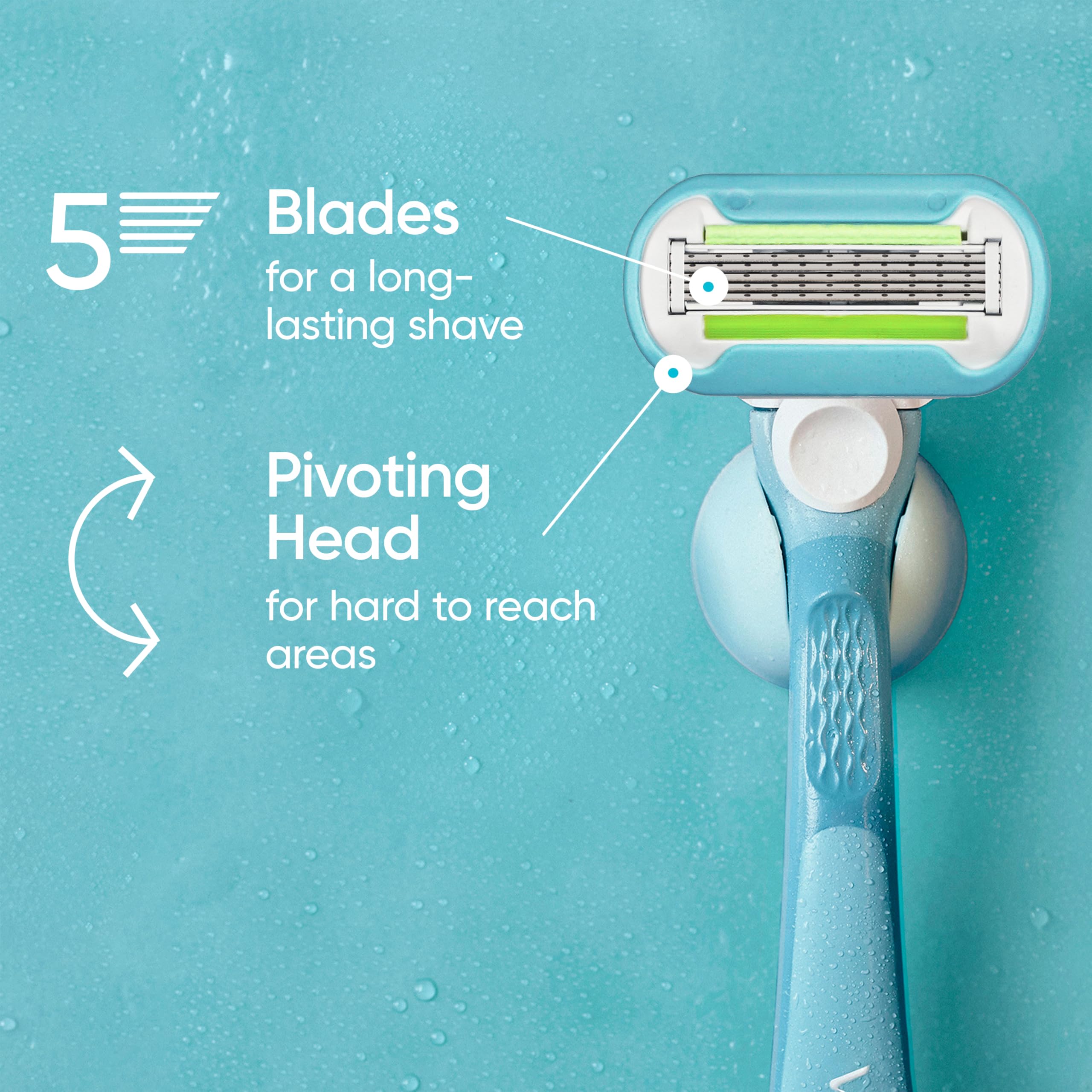Gillette Venus primer plano de las cinco cuchillas destacando corte apurado