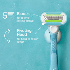 Gillette Venus primer plano de las cinco cuchillas destacando corte apurado